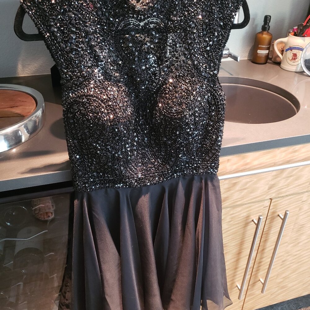 Sherri Hill Black Beaded Backless Prom Homecoming Party Dress Size 8